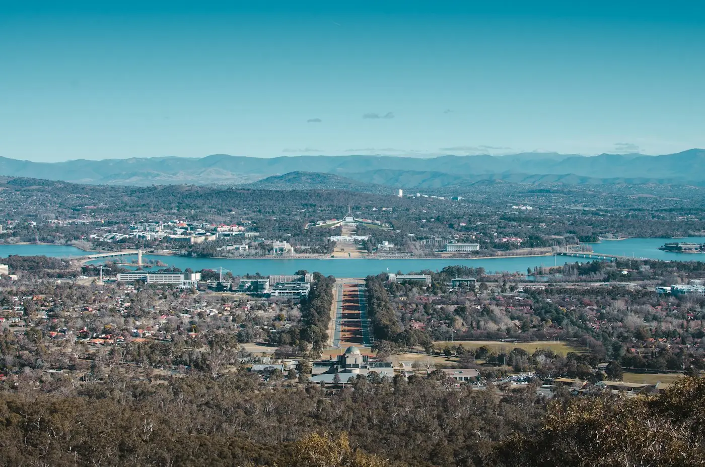 Aerial view of Canberra and Lake Burley Griffin